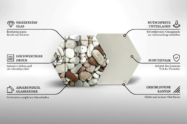 Skärbräda glas sexhörning Små stenar bakgrund