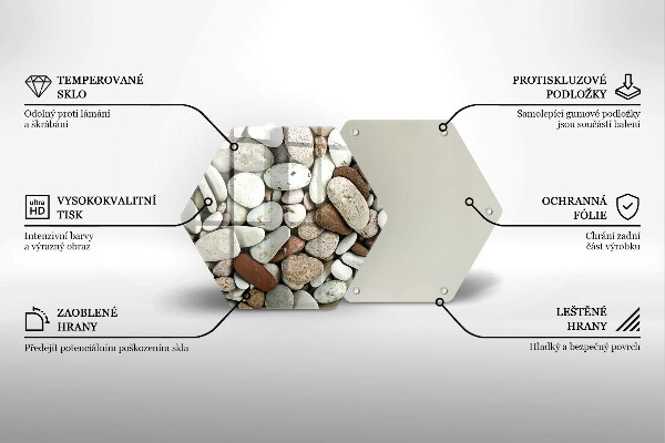 Skärbräda glas sexhörning Små stenar bakgrund