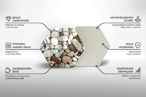 Skärbräda glas sexhörning Små stenar bakgrund