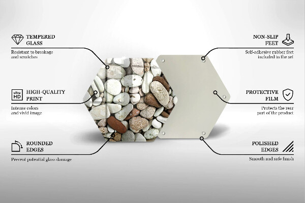 Skärbräda glas sexhörning Små stenar bakgrund