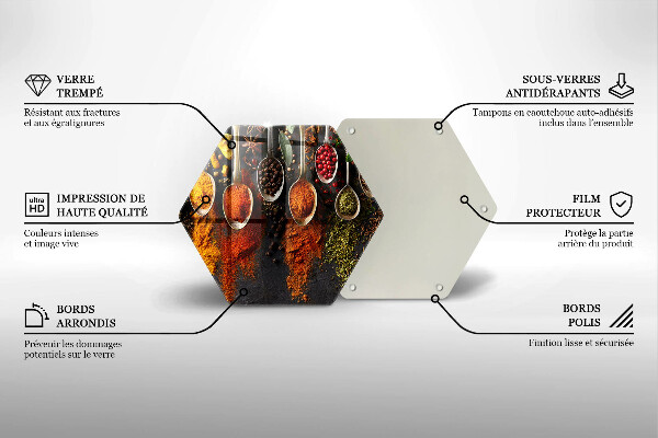 Skärbräda glas sexhörning Skedar med kryddor