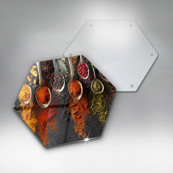 Skärbräda glas sexhörning Skedar med kryddor