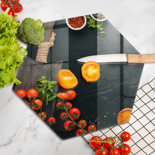 Skärbräda glas sexhörning Körsbärstomater