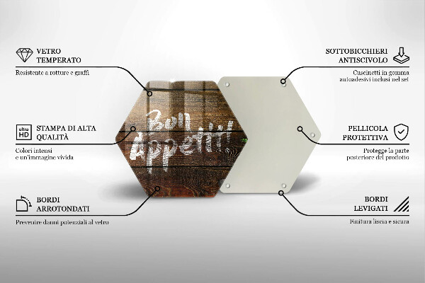 Skärbräda glas sexhörning Bon Appetit inskriptionstavlor