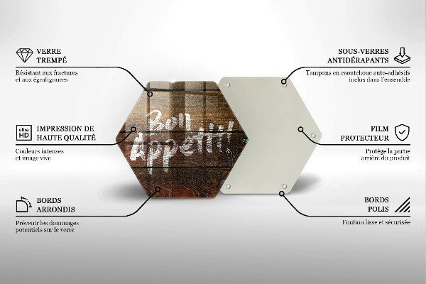 Skärbräda glas sexhörning Bon Appetit inskriptionstavlor