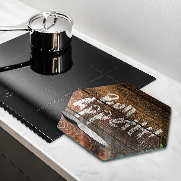 Skärbräda glas sexhörning Bon Appetit inskriptionstavlor