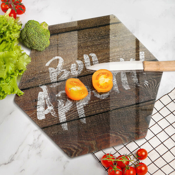 Skärbräda glas sexhörning Bon Appetit inskriptionstavlor