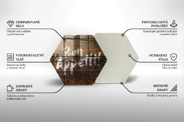 Skärbräda glas sexhörning Bon Appetit inskriptionstavlor