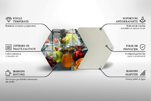 Skärbräda glas sexhörning Saftig frukt i vatten