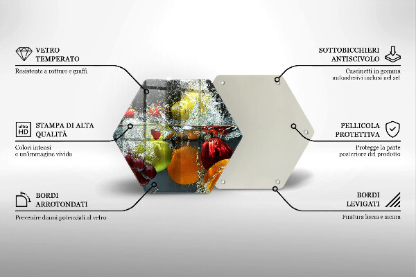 Skärbräda glas sexhörning Saftig frukt i vatten