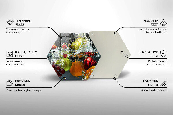 Skärbräda glas sexhörning Saftig frukt i vatten