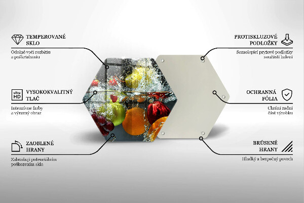 Skärbräda glas sexhörning Saftig frukt i vatten