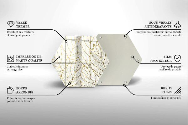 Skärbräda glas sexhörning Line-art lövmönster