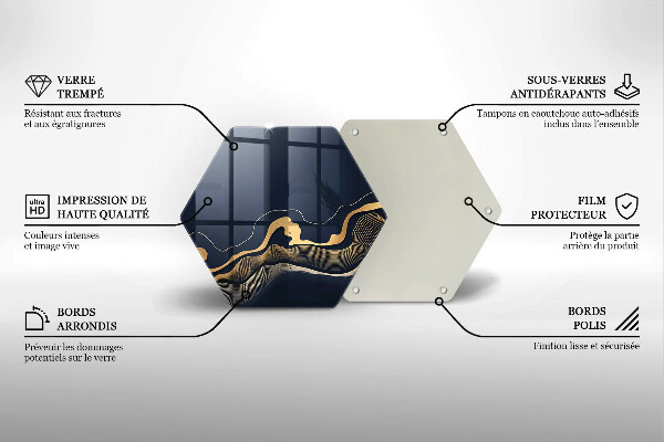 Skärbräda glas sexhörning Abstrakta gyllene linjer