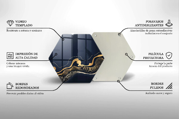 Skärbräda glas sexhörning Abstrakta gyllene linjer