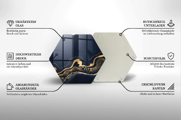 Skärbräda glas sexhörning Abstrakta gyllene linjer