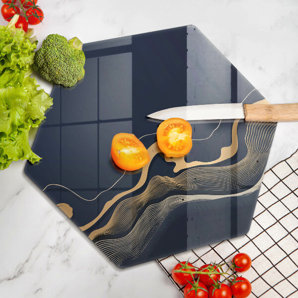 Skärbräda glas sexhörning Abstrakta gyllene linjer