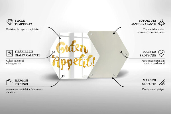 Skärbräda glas sexhörning Inskriptionen Guten Appetit!