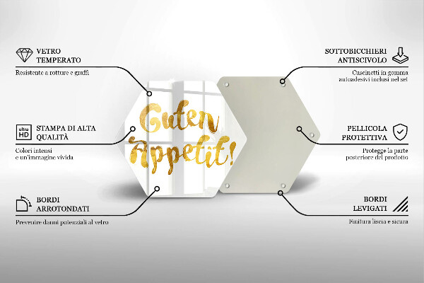 Skärbräda glas sexhörning Inskriptionen Guten Appetit!