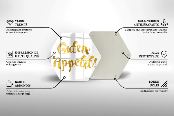 Skärbräda glas sexhörning Inskriptionen Guten Appetit!