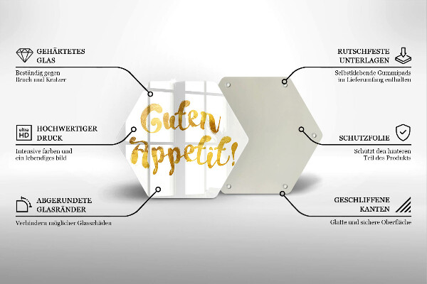 Skärbräda glas sexhörning Inskriptionen Guten Appetit!