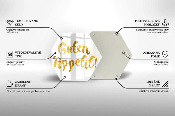 Skärbräda glas sexhörning Inskriptionen Guten Appetit!