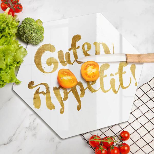 Skärbräda glas sexhörning Inskriptionen Guten Appetit!