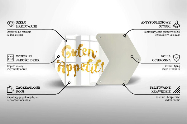 Skärbräda glas sexhörning Inskriptionen Guten Appetit!