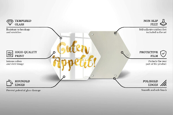 Skärbräda glas sexhörning Inskriptionen Guten Appetit!