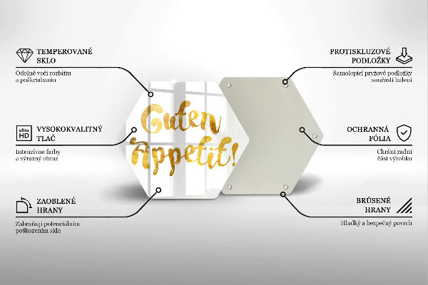 Skärbräda glas sexhörning Inskriptionen Guten Appetit!