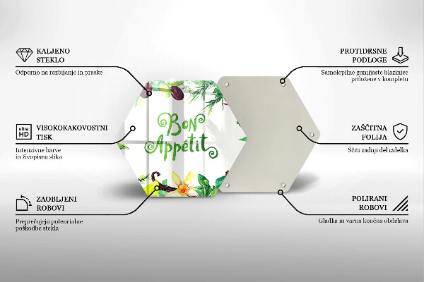Skärbräda glas sexhörning Bon Appetit inskription