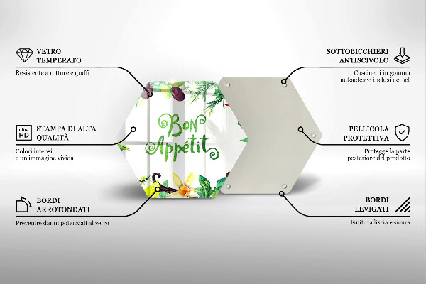 Skärbräda glas sexhörning Bon Appetit inskription