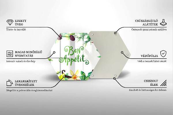 Skärbräda glas sexhörning Bon Appetit inskription