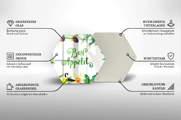 Skärbräda glas sexhörning Bon Appetit inskription