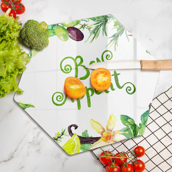 Skärbräda glas sexhörning Bon Appetit inskription