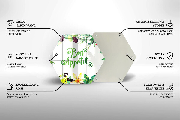 Skärbräda glas sexhörning Bon Appetit inskription