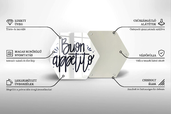 Skärbräda glas sexhörning Buon Appetito inskription