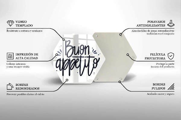 Skärbräda glas sexhörning Buon Appetito inskription
