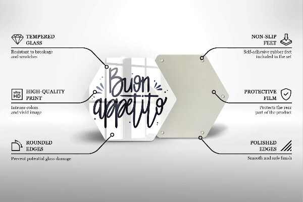 Skärbräda glas sexhörning Buon Appetito inskription