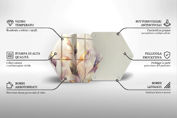 Skärbräda glas sexhörning Målade boho löv