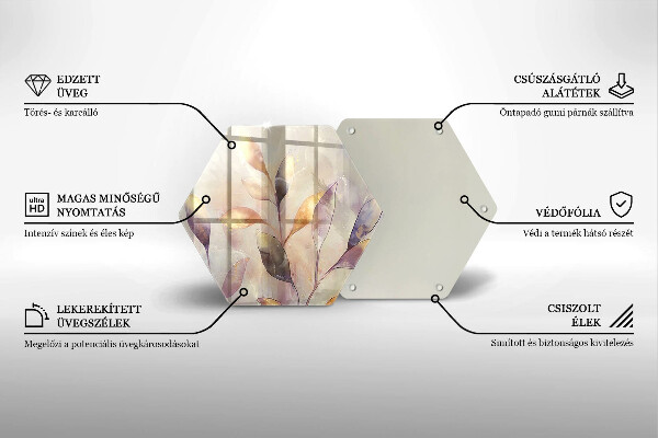 Skärbräda glas sexhörning Målade boho löv