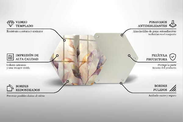 Skärbräda glas sexhörning Målade boho löv