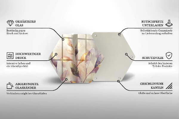 Skärbräda glas sexhörning Målade boho löv