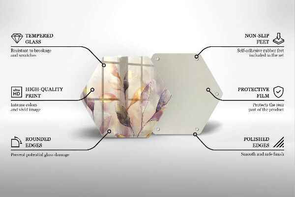 Skärbräda glas sexhörning Målade boho löv