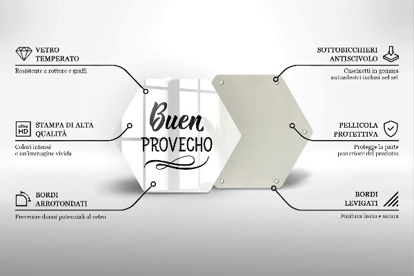 Skärbräda glas sexhörning Inskriptionen Buen provecho