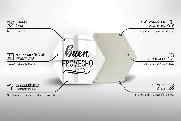 Skärbräda glas sexhörning Inskriptionen Buen provecho