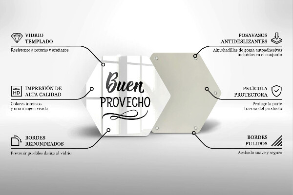 Skärbräda glas sexhörning Inskriptionen Buen provecho