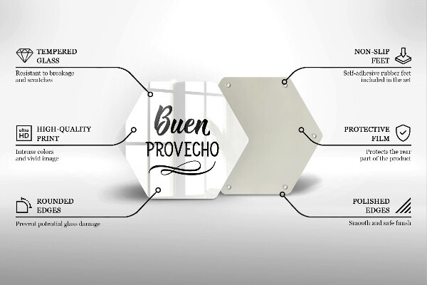 Skärbräda glas sexhörning Inskriptionen Buen provecho