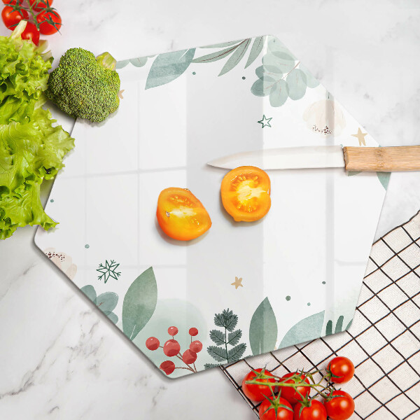 Skärbräda glas sexhörning Akvarell blad