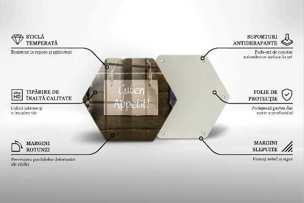 Skärbräda glas sexhörning Guten Apetit inskription på tavlor